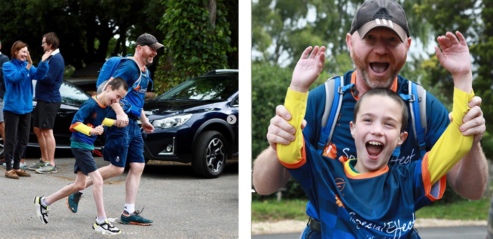 boy and father running