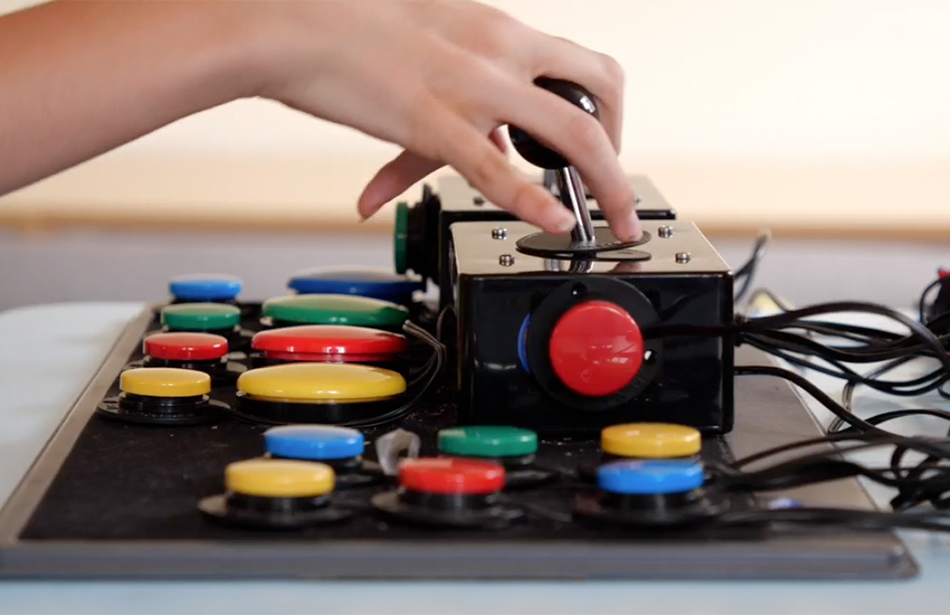 close up of buttons and large joystick