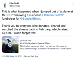Screenshot of skydive tweet post