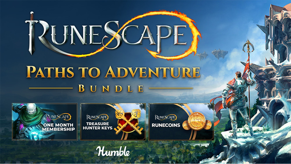 Fantasy landscape background with Runescape title and bundle details