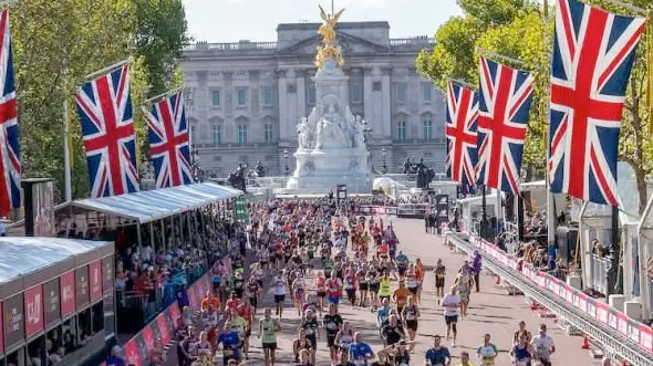 Overhead shot of runners in London