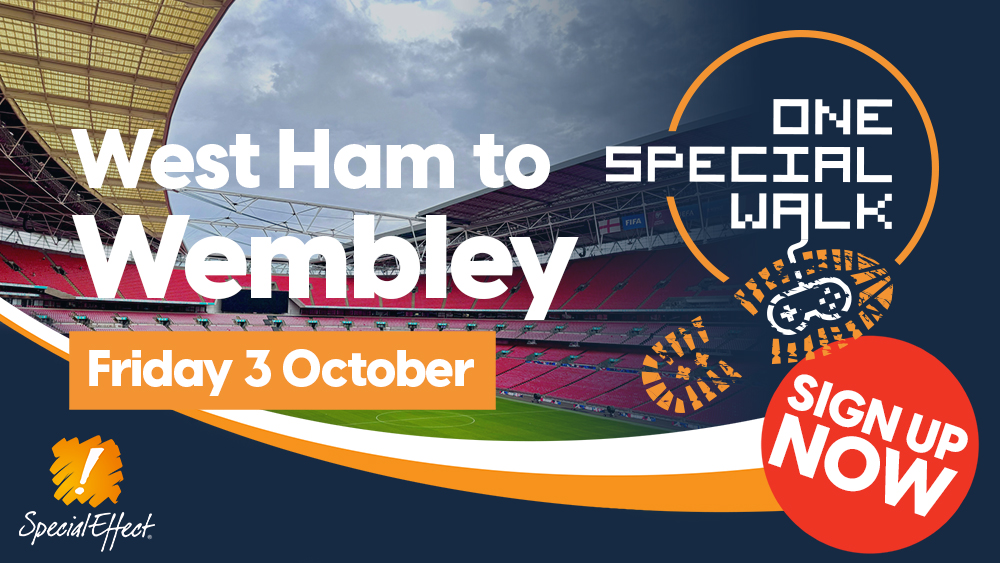 Image of Wembley Stadium with a Sign Up Now call to action and a One Special Walk logo