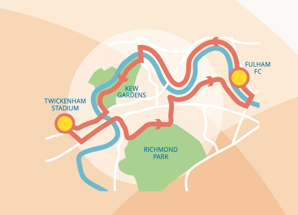 Outline map showing route of walk across West London